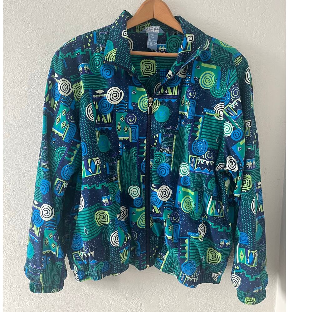 Women's Vintage Koret Sprot Geometric Shoulder Pad Windbreaker Coat Jacket Sz L